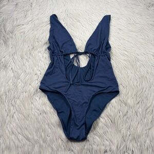 NWT Envya Women's M Blue Tie Front Cut Out One Piece Swimsuit Scoop Back